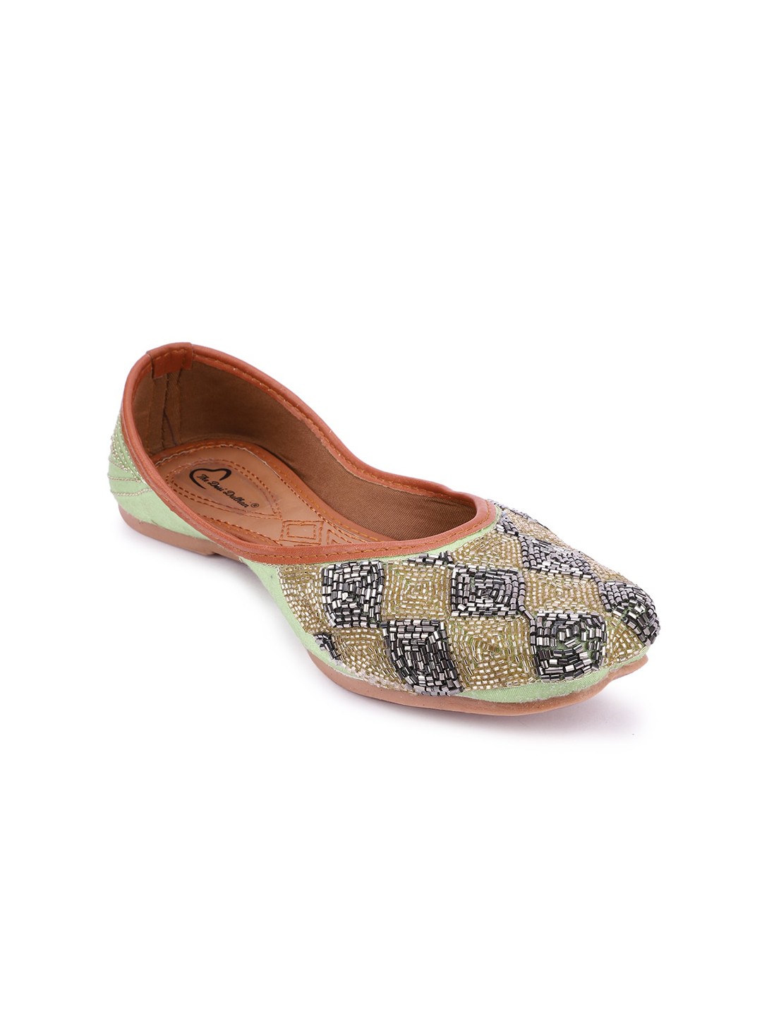 

The Desi Dulhan Women Green Embellished Ethnic Mojaris Flats