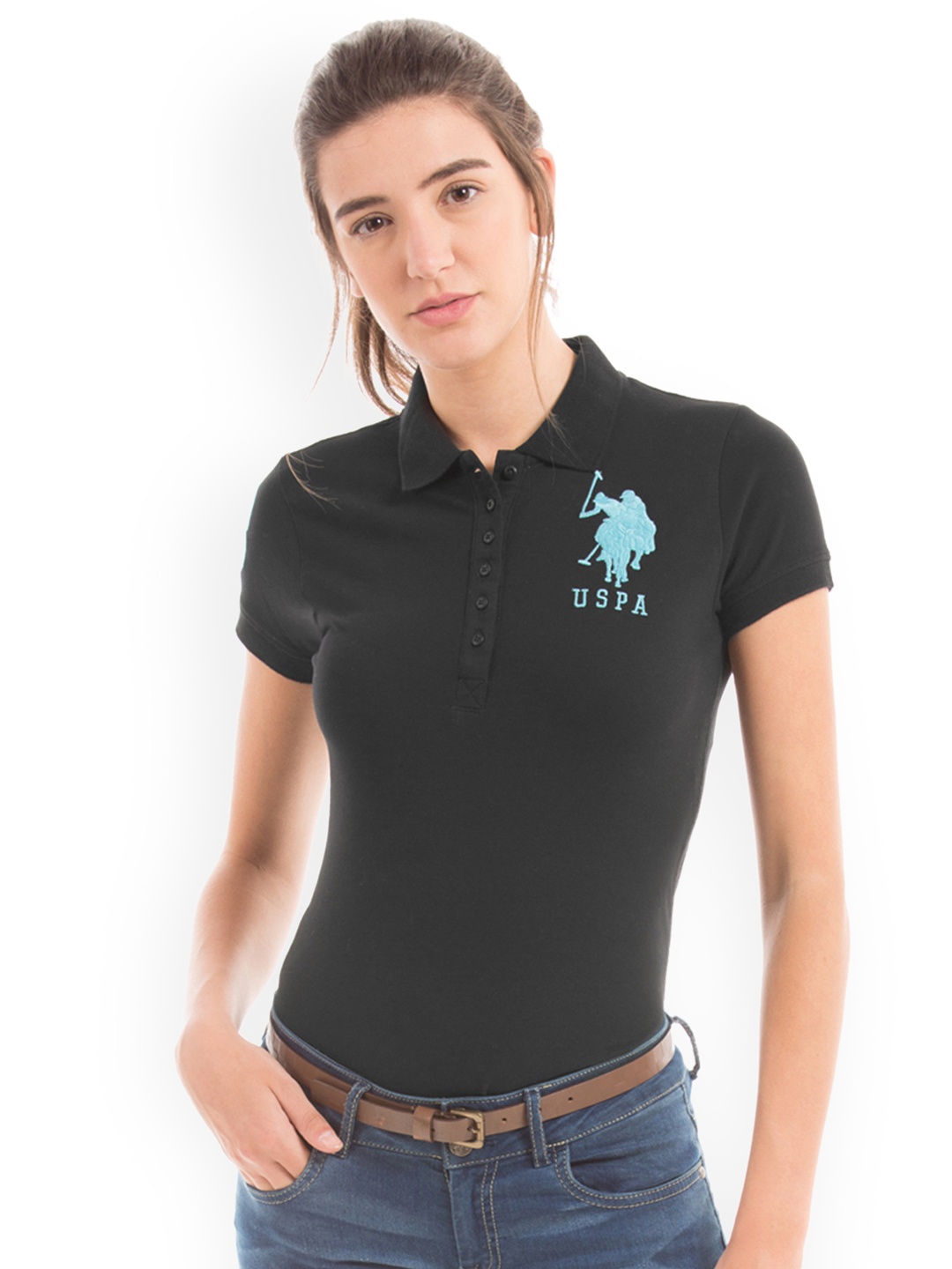 

U.S. Polo Assn. Women Black Solid Round Neck T-shirt