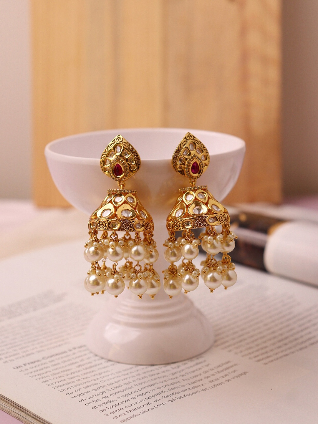

CURIO COTTAGE Women White Contemporary Jhumkas Earrings