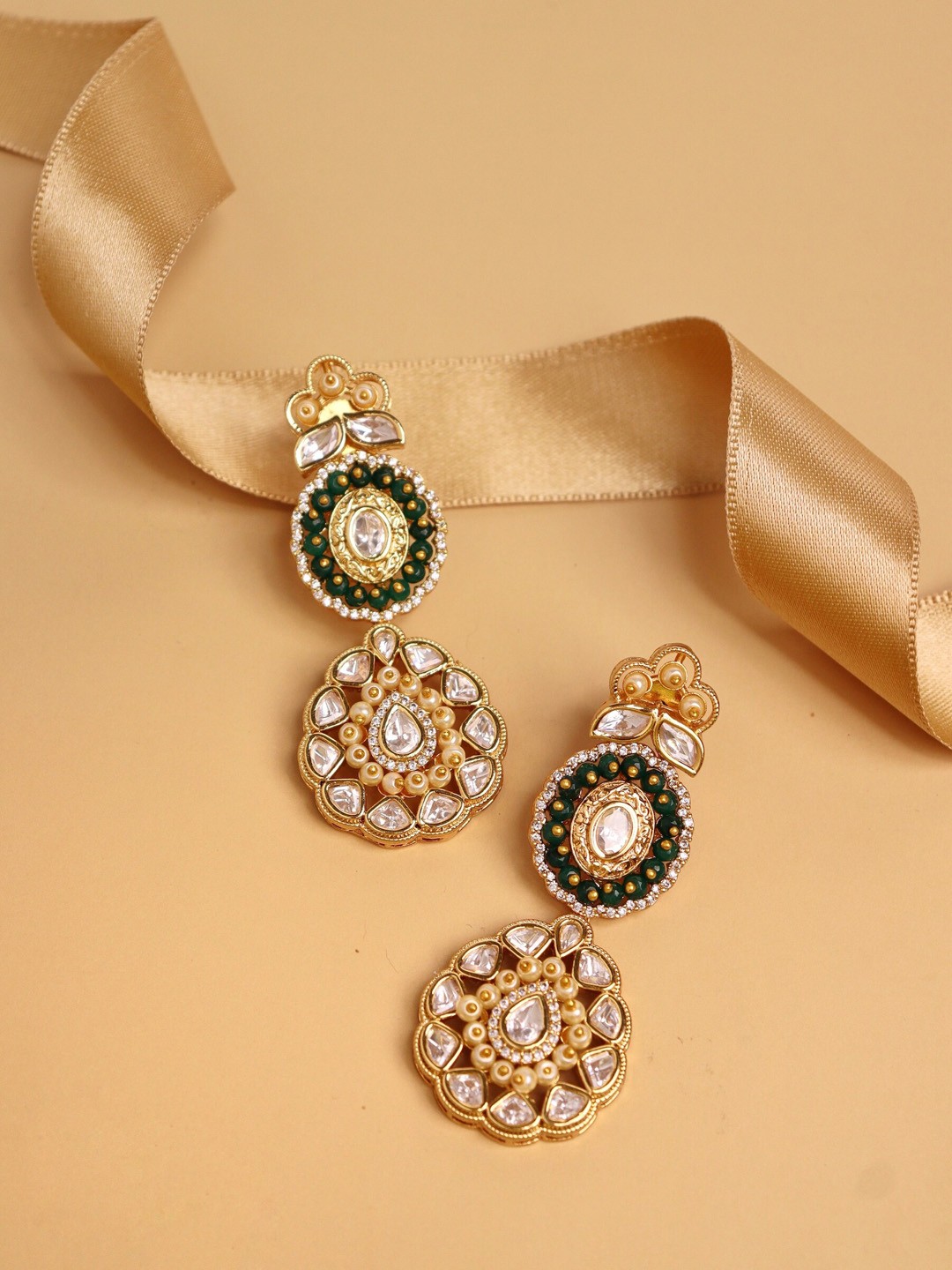 

CURIO COTTAGE Gold-Toned & White Contemporary Studs Earrings