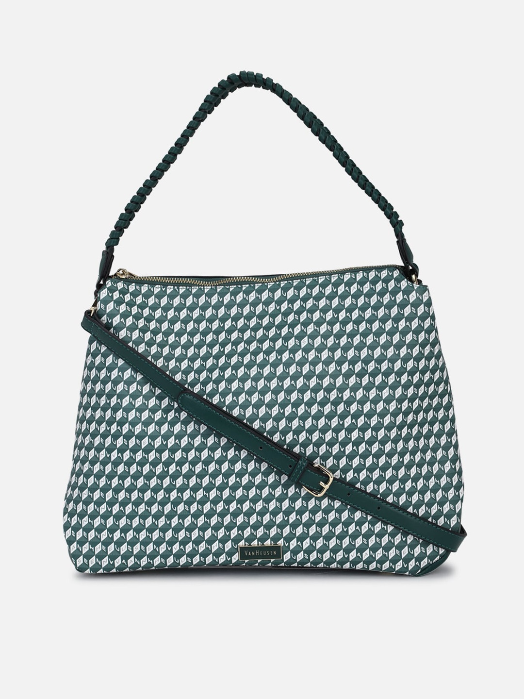 

Van Heusen Woman Green Geometric Printed PU Structured Handheld Bag