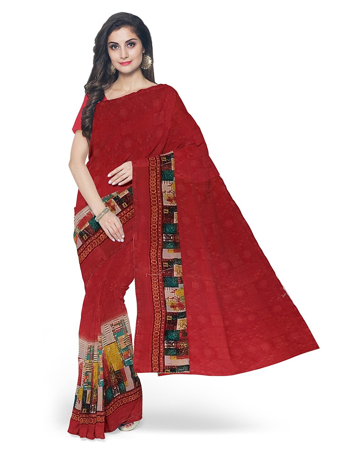 

Florence Red & Blue Pure Georgette Dharmavaram Saree
