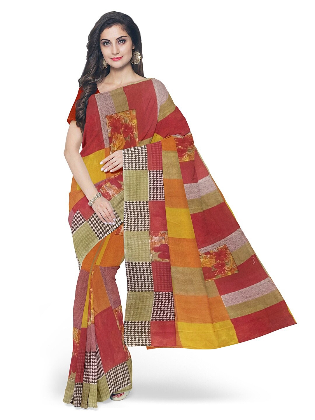 

Florence Red & Yellow Ethnic Motifs Pure Georgette Fusion Dharmavaram Saree