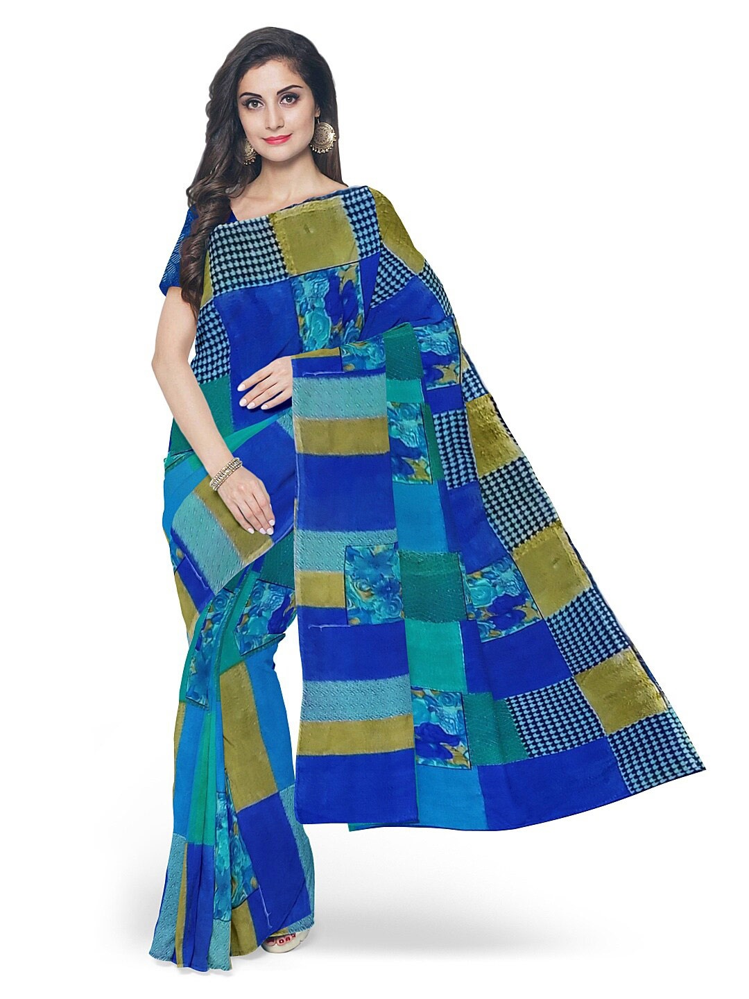 

Florence Blue & Green Printed Pure Georgette Saree
