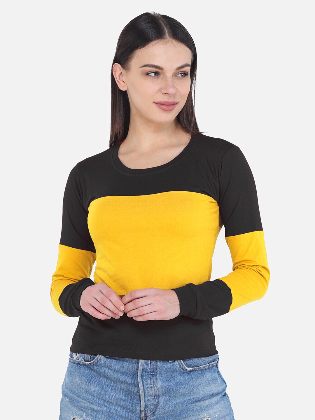 

VIVINKS Women Black & Yellow T-shirt