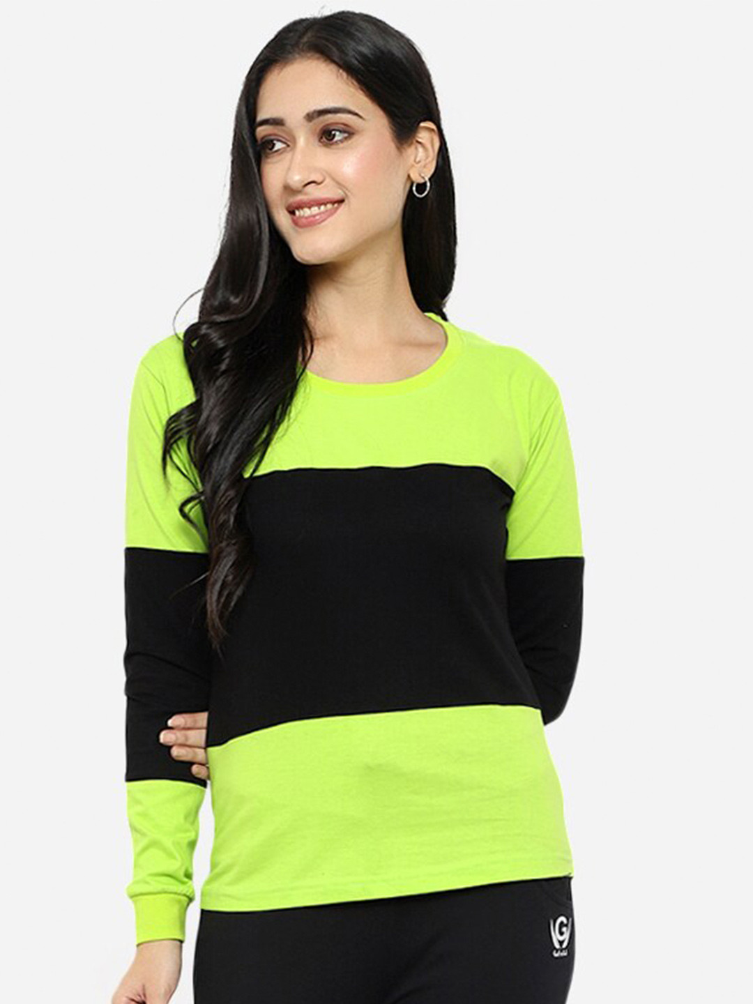 

VIVINKS Women Lime Green Colourblocked T-shirt