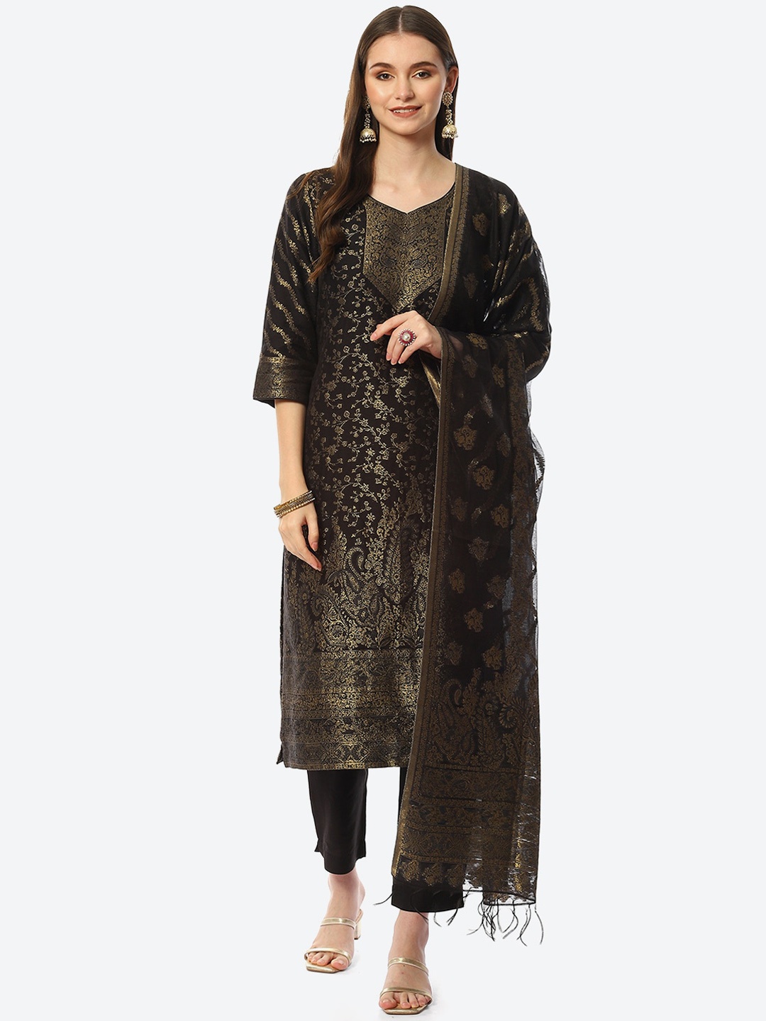 

Biba Women Black Kurta with Trousers & Dupatta