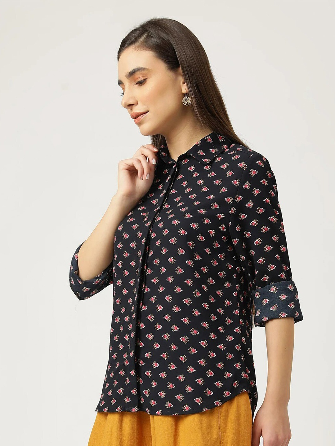 

Marks & Spencer Women Navy Blue Printed Casual Shirt