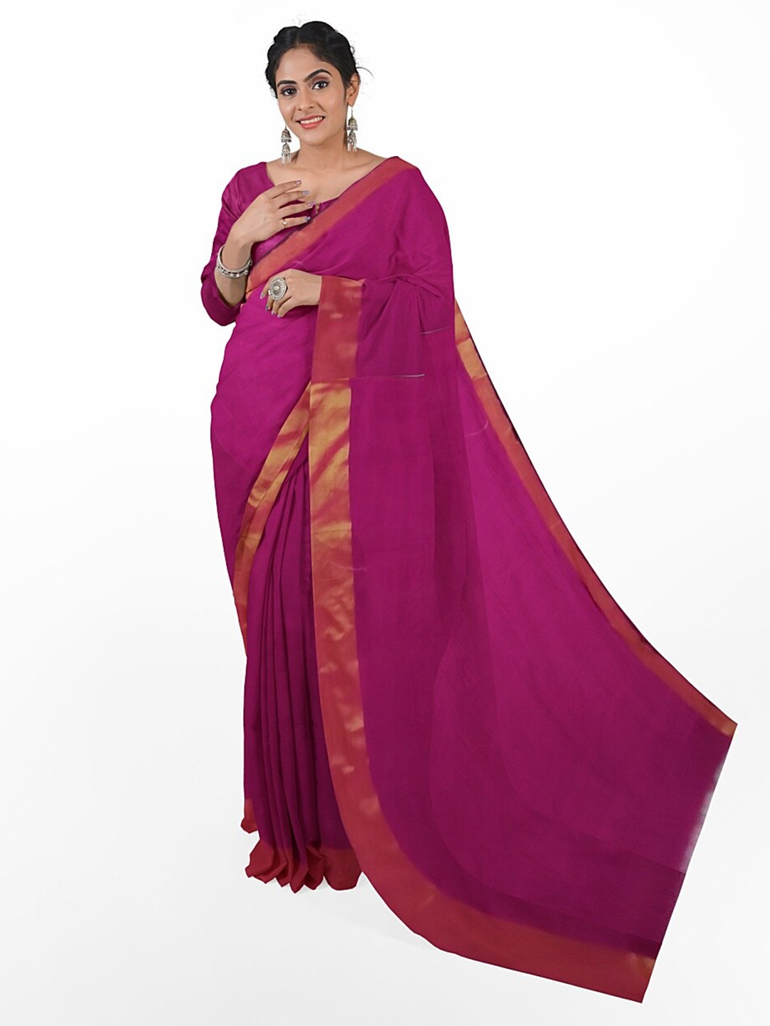 

Silk Bazar Pink & Gold-Toned Zari Silk Cotton Saree