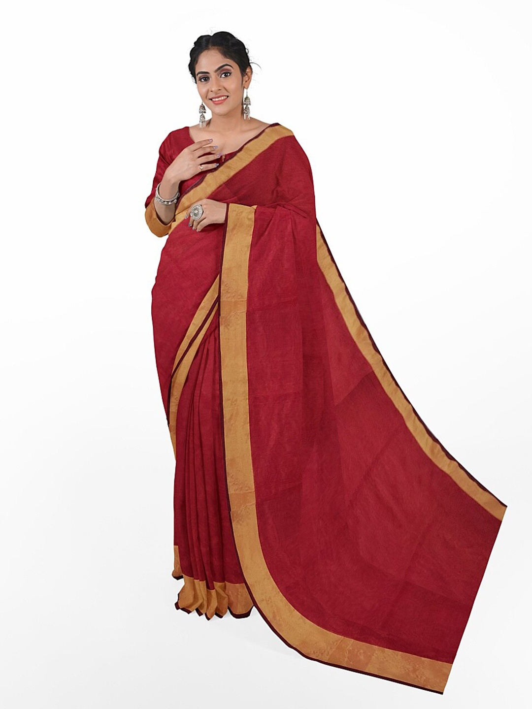 

Silk Bazar Red & Gold-Toned Silk Cotton Ready to Wear Sungudi Saree