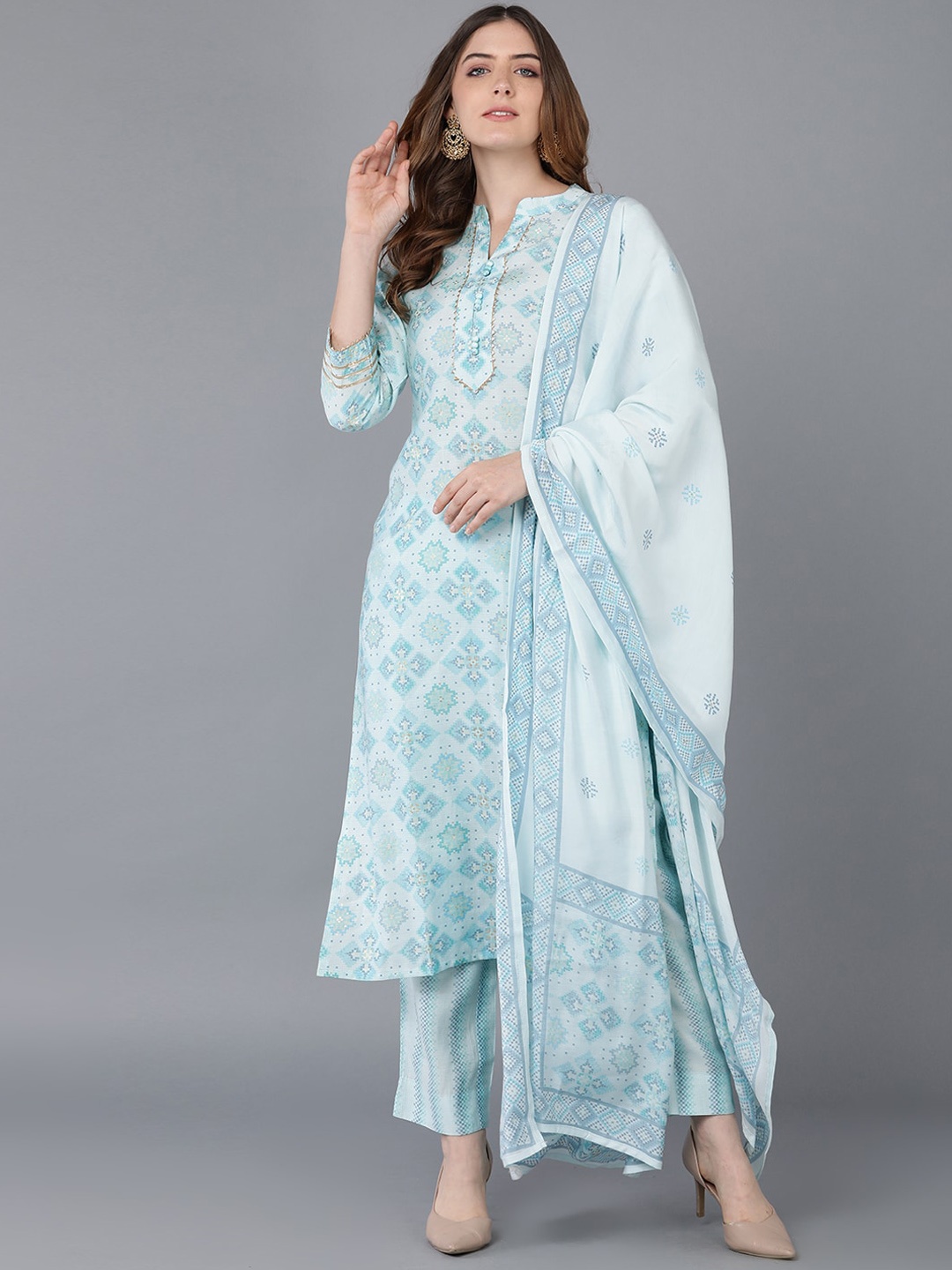 

AHIKA Women White Ethnic Motifs Printed Kurta with Trousers & Dupatta