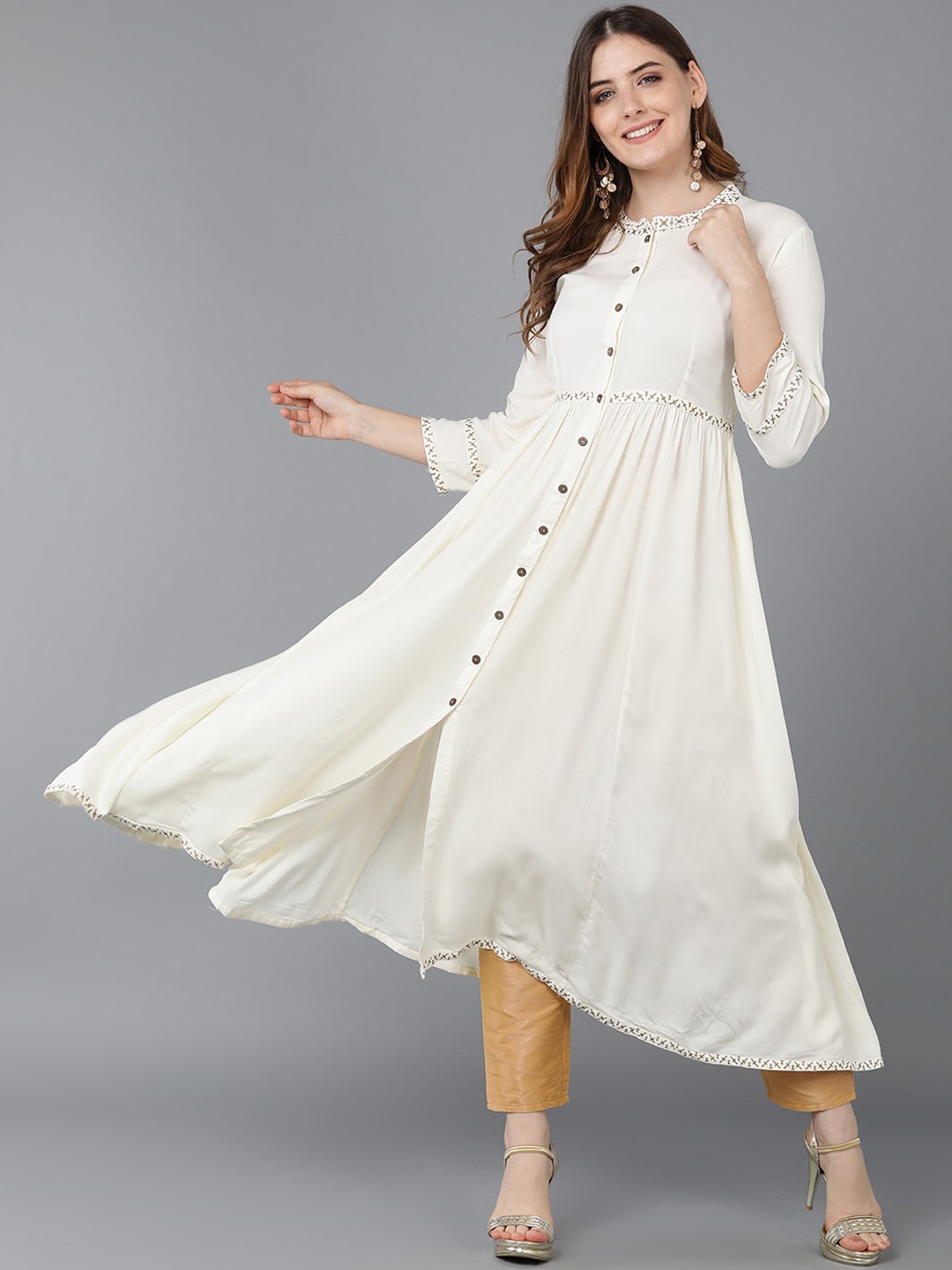 

AHIKA Women White Anarkali Kurta
