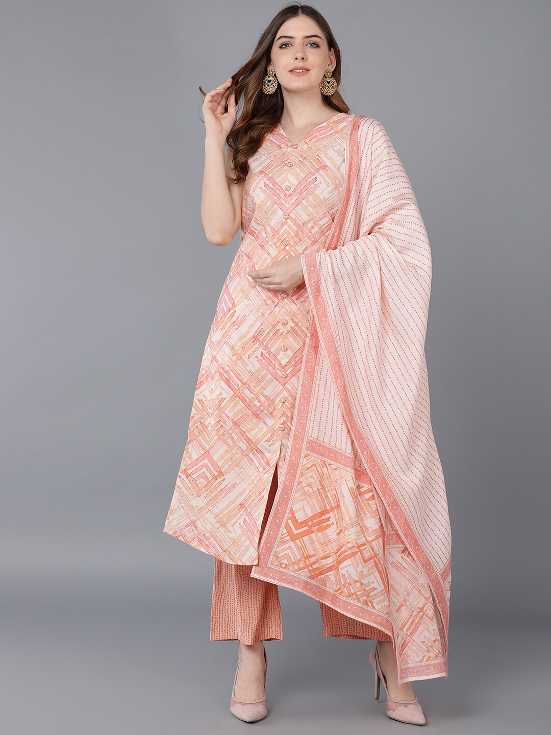 

AHIKA Women Nude-Coloured Printed Kurta with Palazzos & With Dupatta