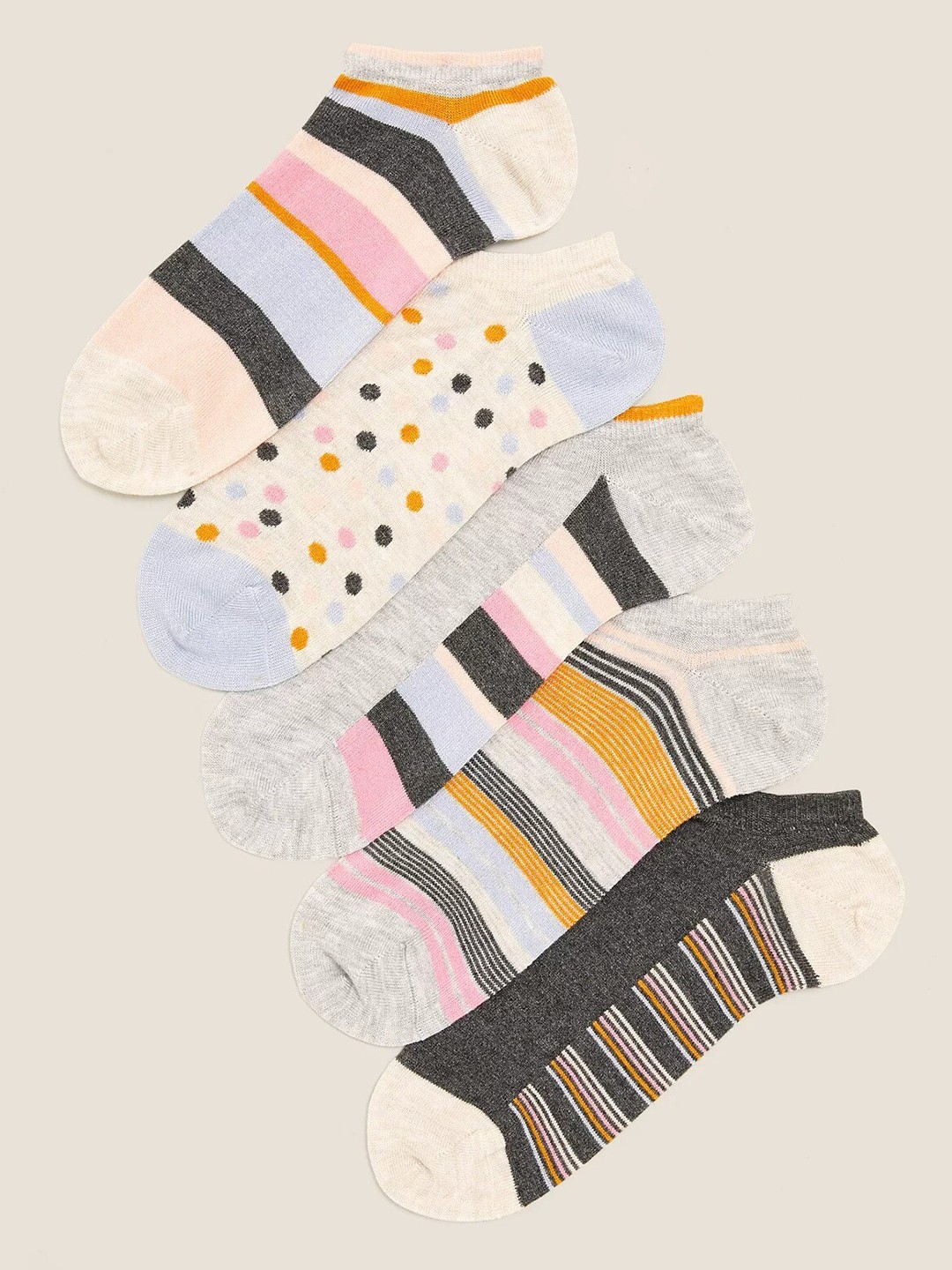 

Marks & Spencer Women Pack Of 5 Patterned Ankle-Length Socks, Grey