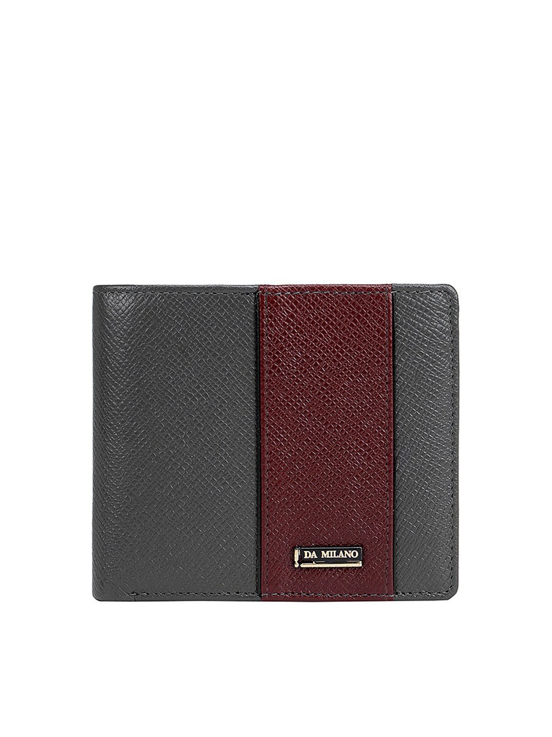 

Da Milano Men Grey & Brown Colourblocked Leather Two Fold Wallet