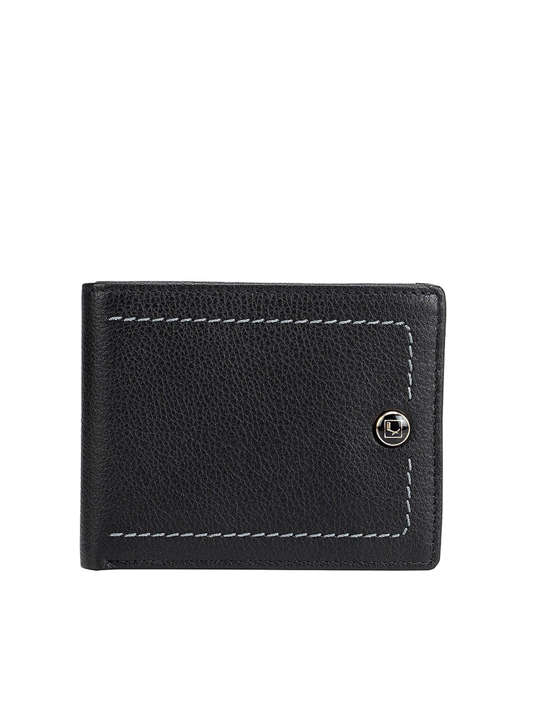 

Da Milano Men Black Textured Leather Two Fold Wallet