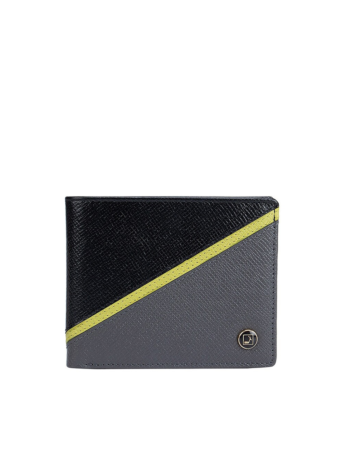 

Da Milano Men Black & Yellow Textured Leather Two Fold Wallet