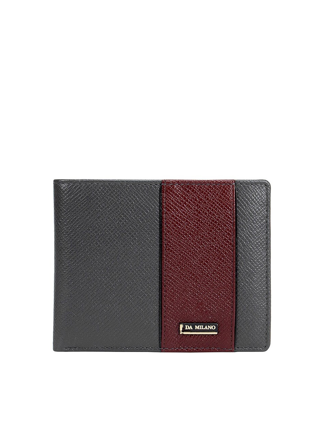 

Da Milano Men Grey & Magenta Textured Leather Two Fold Wallet