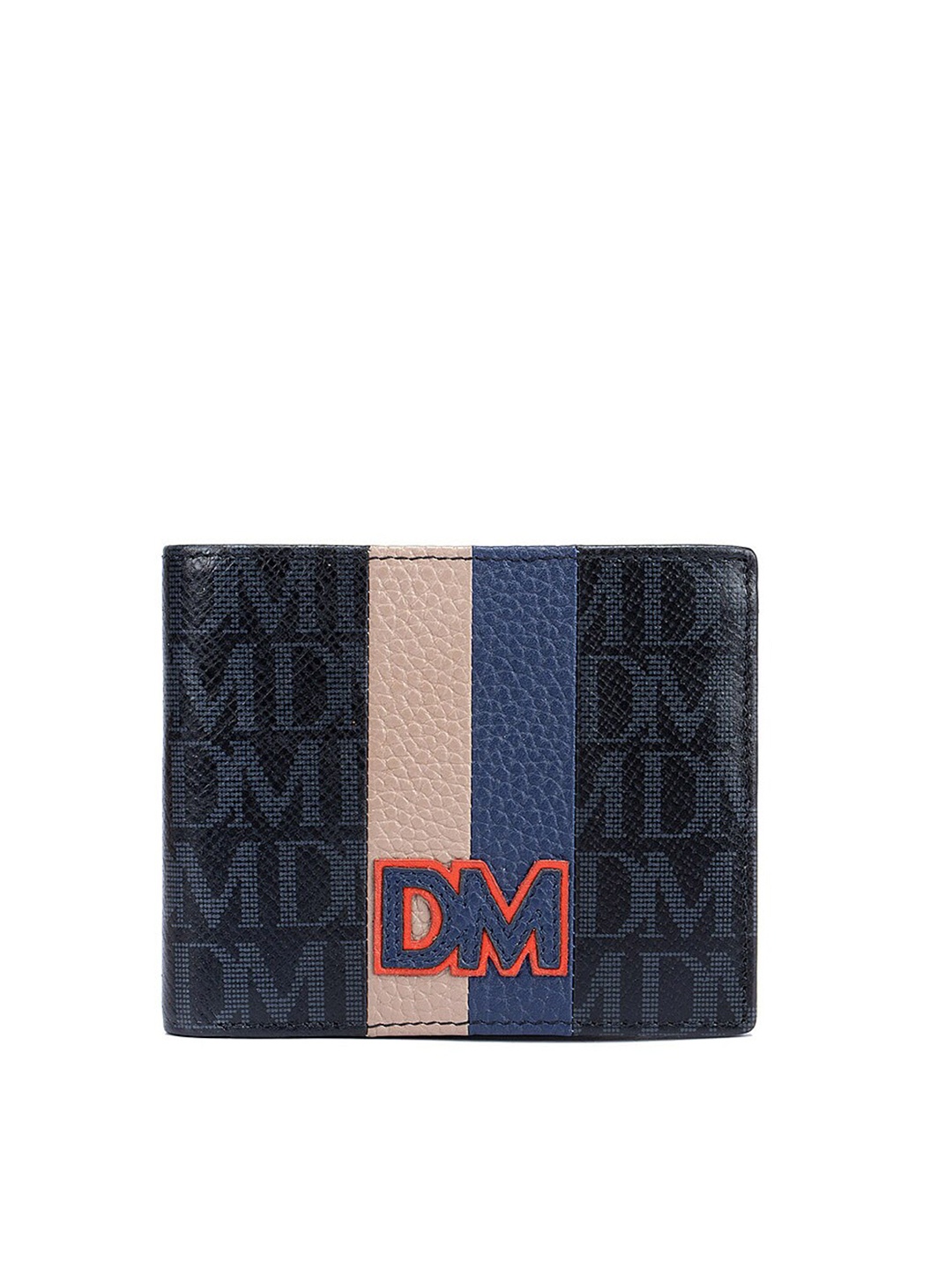 

Da Milano Men Black & Blue Typography printed Leather Two Fold Wallet