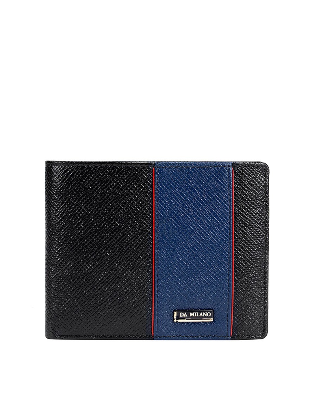 

Da Milano Men Black & Blue Textured Leather Two Fold Wallet