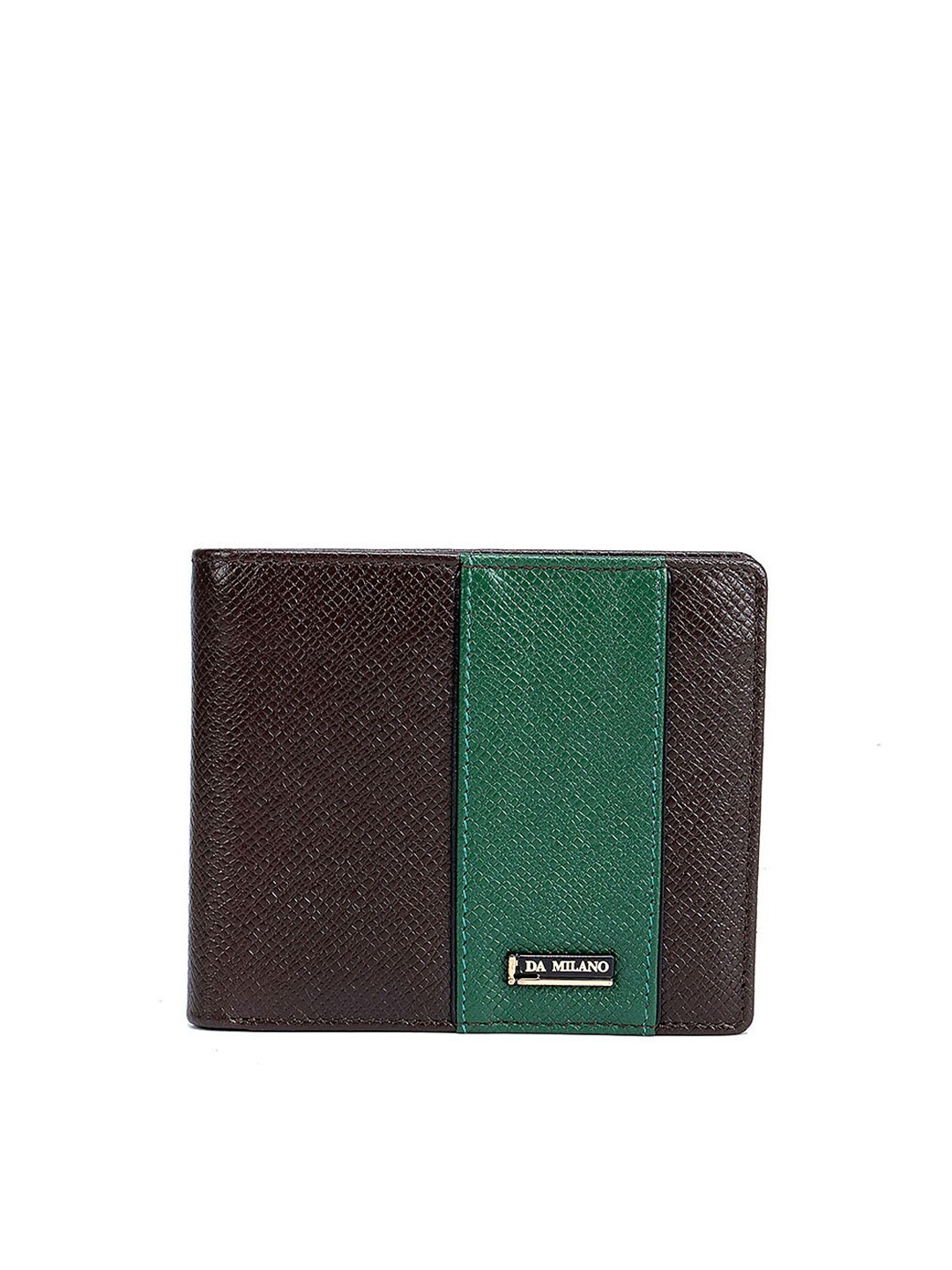 

Da Milano Men Brown & Green Textured Leather Two Fold Wallet