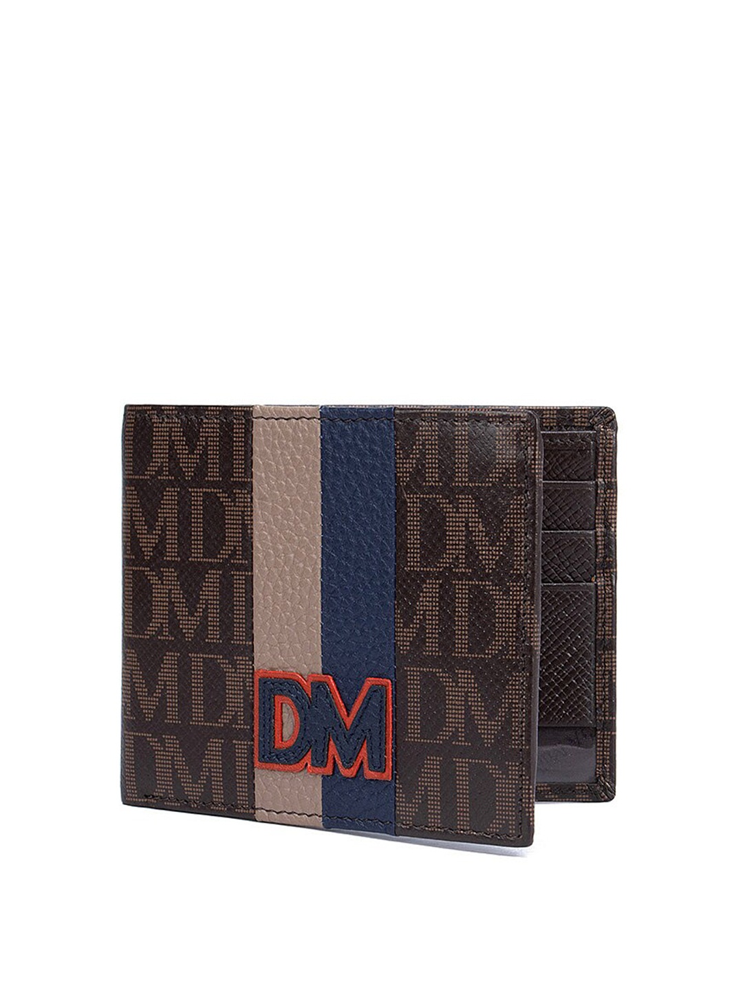 

Da Milano Men Brown & Blue Typography Textured Leather Two Fold Wallet