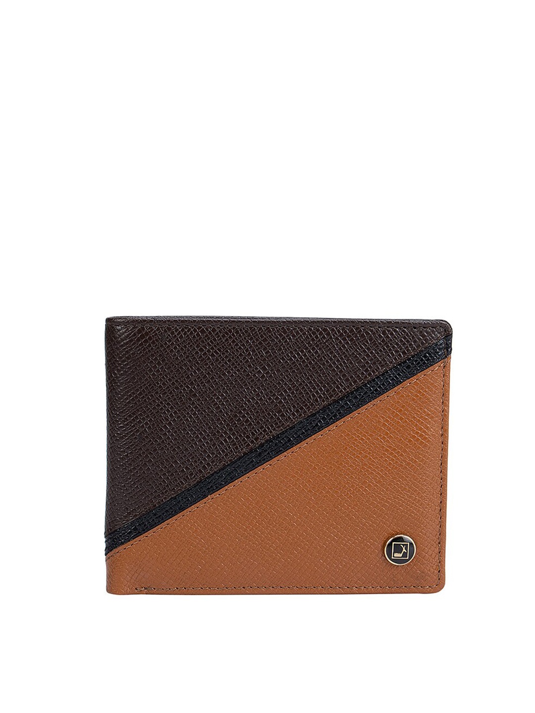 

Da Milano Men Brown & Tan Textured Leather Two Fold Wallet