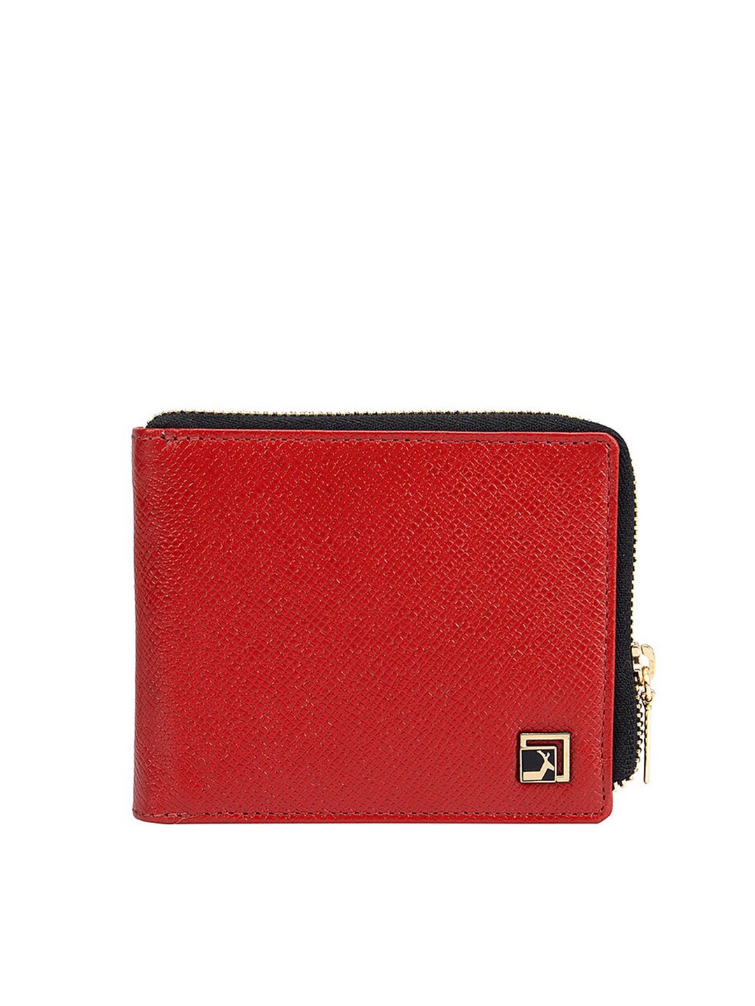 

Da Milano Men Red Textured Zip Detail Leather Two Fold Wallet