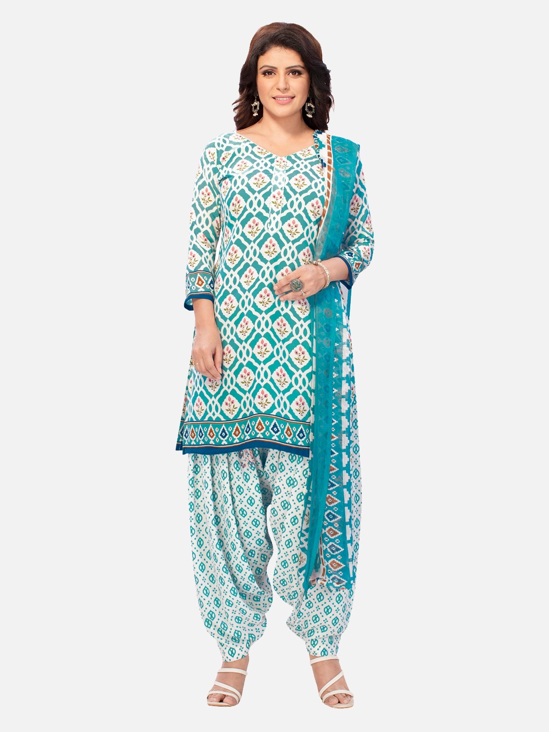 

SALWAR STUDIO Women Blue & White Printed Unstitched Dress Material