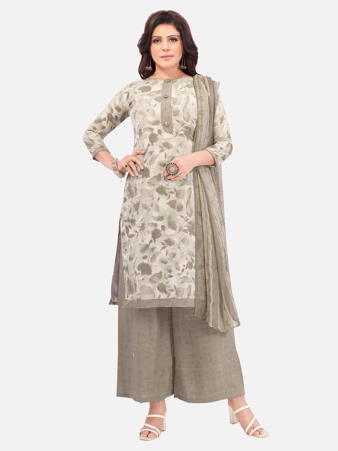 

SALWAR STUDIO Grey Printed Unstitched Dress Material