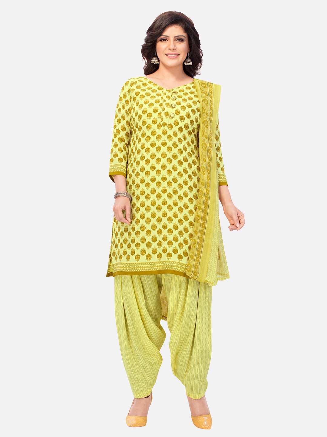 

SALWAR STUDIO Yellow & Green Printed Unstitched Dress Material