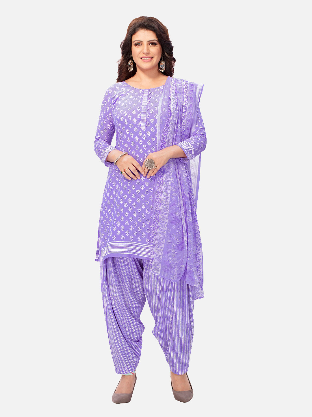 

SALWAR STUDIO Women Purple & White Printed Unstitched Dress Material