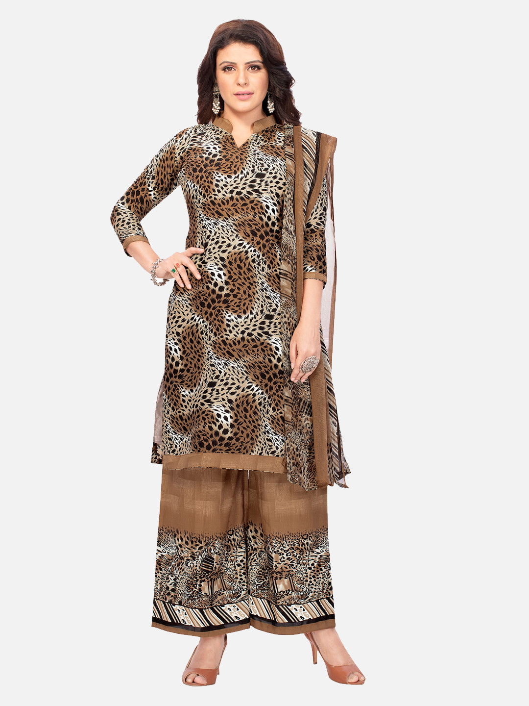 

SALWAR STUDIO Brown & Black Printed Unstitched Dress Material