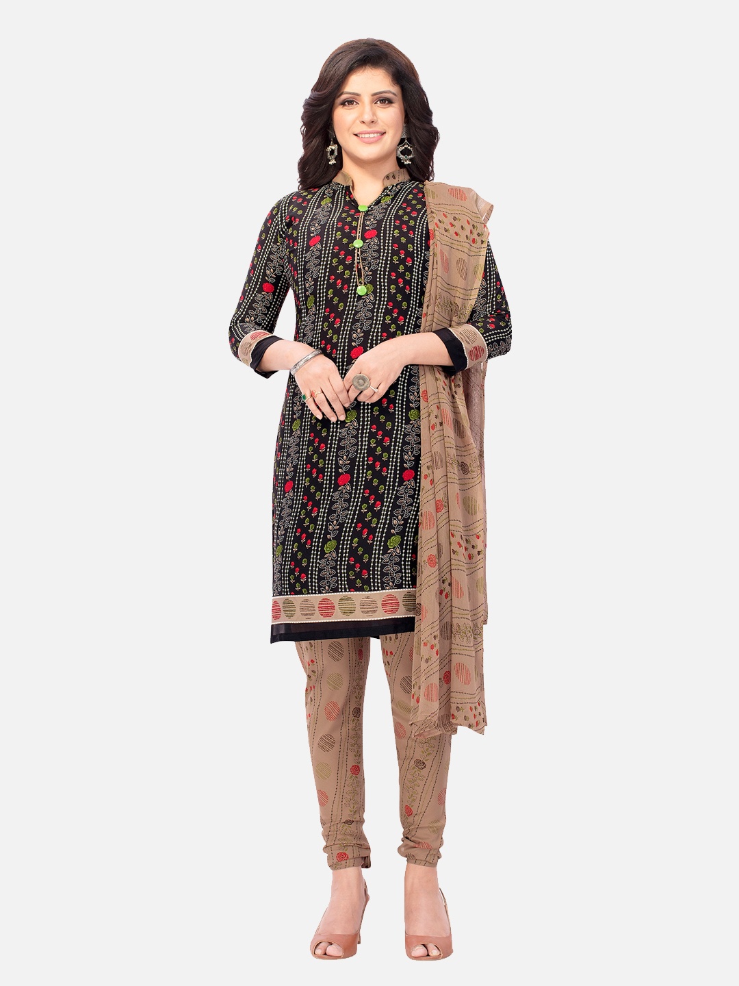 

SALWAR STUDIO Women Black & Beige Printed Unstitched Dress Material