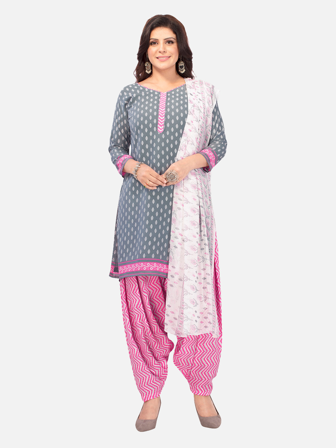 

SALWAR STUDIO Grey & White Printed Unstitched Dress Material