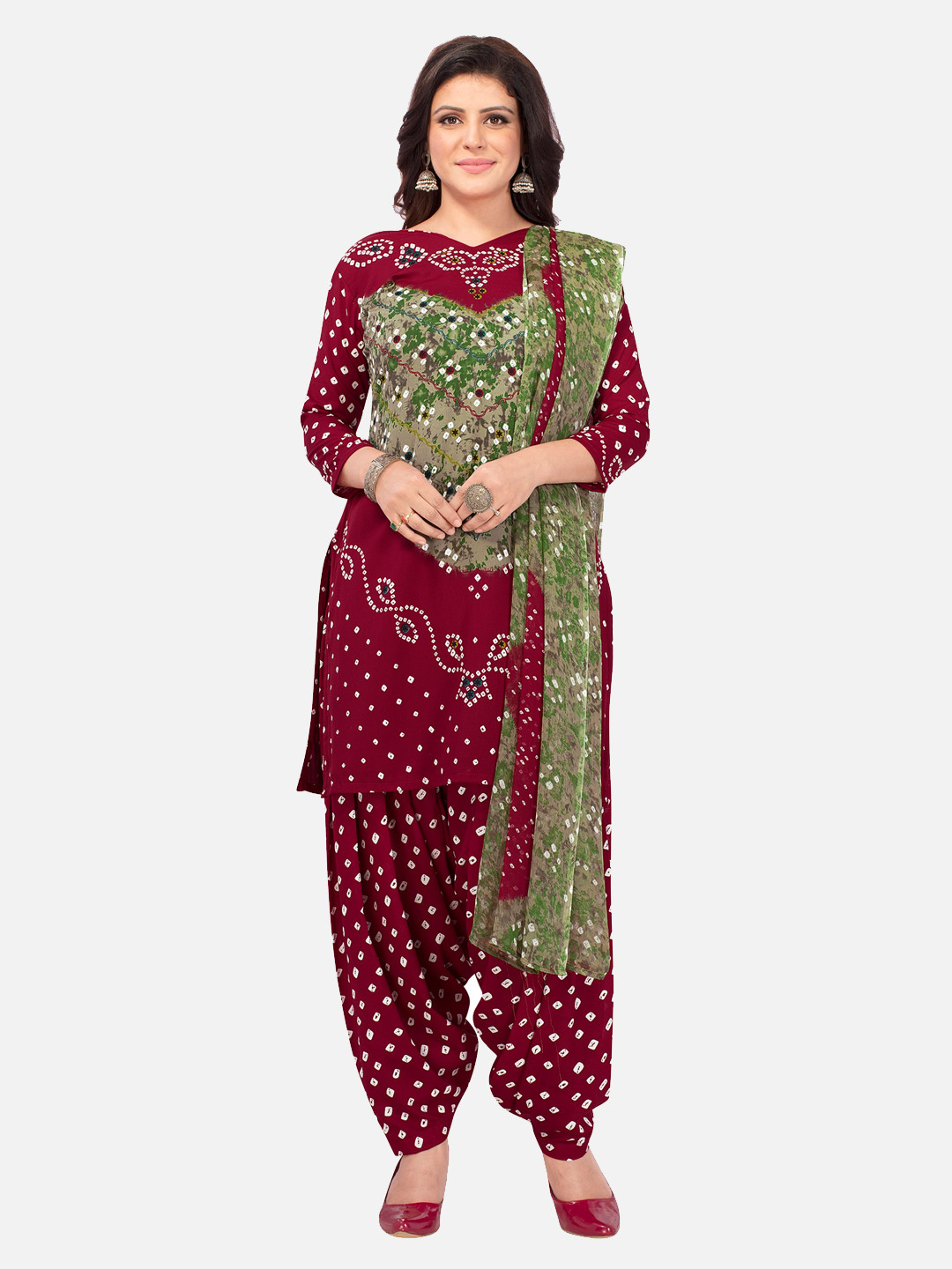 

SALWAR STUDIO Women Maroon & Green Printed Unstitched Dress Material