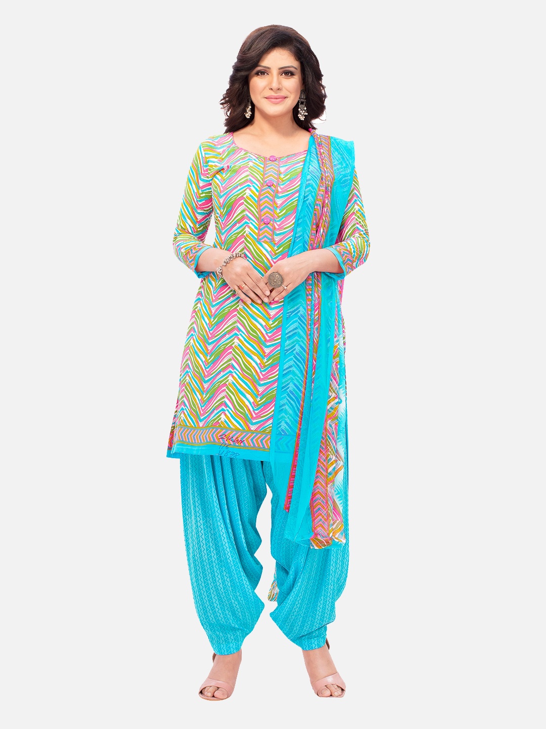 

SALWAR STUDIO Women Blue & Green Printed Pure Cotton Unstitched Dress Material