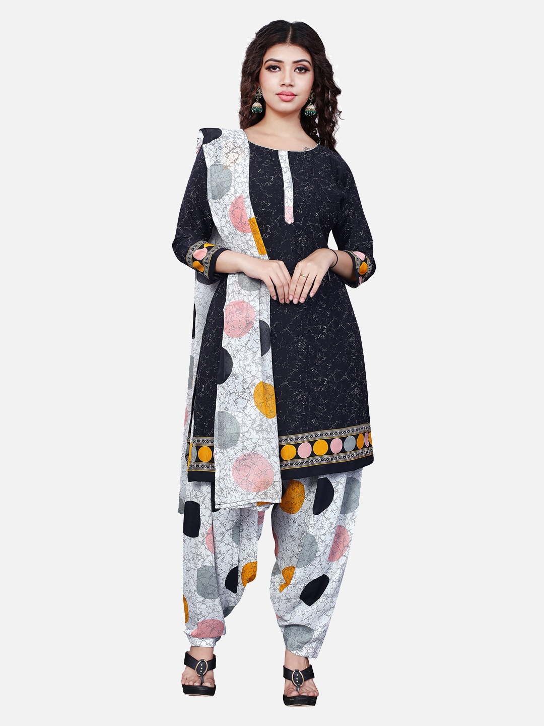 

SALWAR STUDIO Women Black & White Printed Unstitched Dress Material