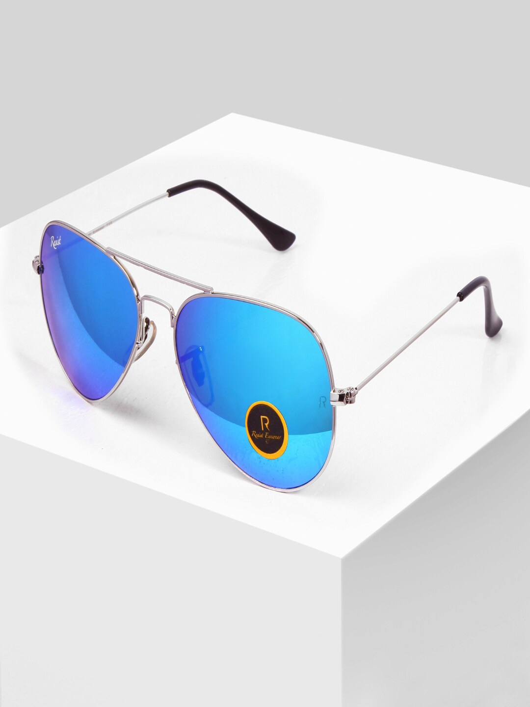 

RESIST EYEWEAR Unisex Blue Lens & Silver-Toned Aviator Sunglasses with UV Protected Lens