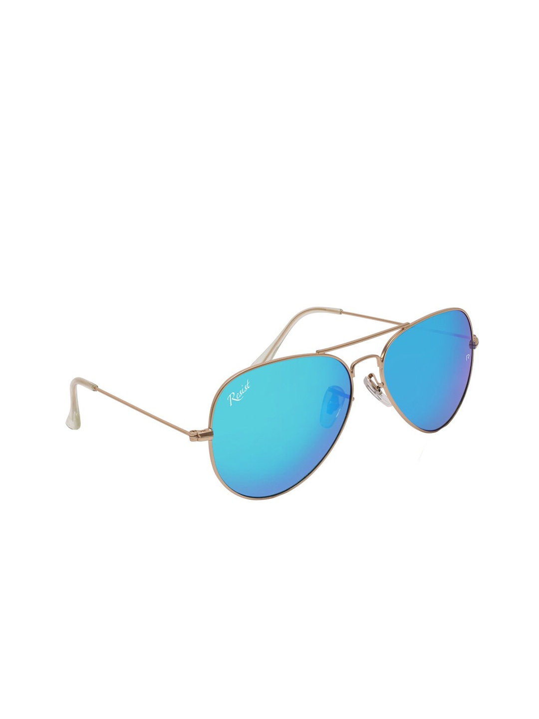 

RESIST EYEWEAR Unisex Blue Lens & Gold-Toned Aviator Sunglasses with UV Protected Lens