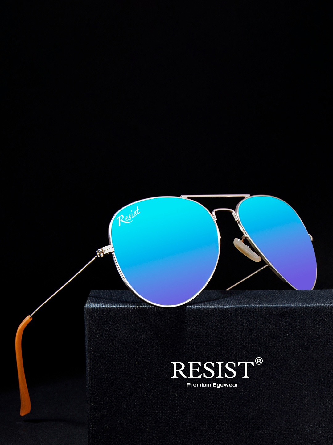 

RESIST EYEWEAR Unisex Blue Lens & Gold-Toned Aviator Sunglasses with UV Protected Lens