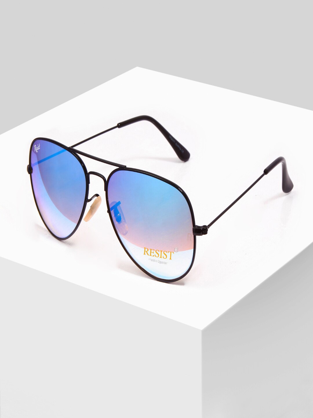 

RESIST EYEWEAR Unisex Blue Lens & Black Aviator Sunglasses with UV Protected Lens
