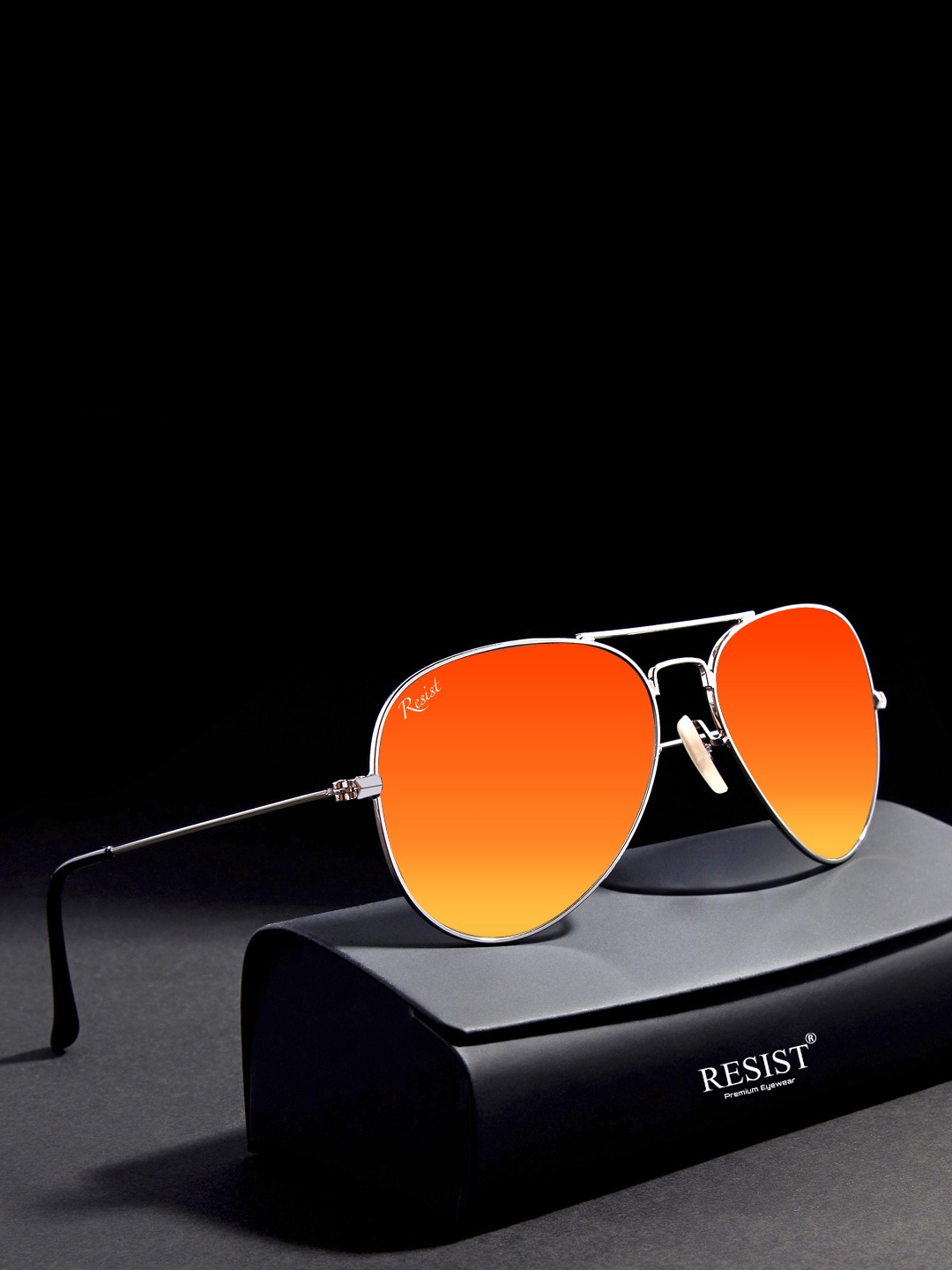 

RESIST EYEWEAR Orange Lens & Silver Aviator Sunglasses -AIRCRAFTS SILVER ORANGE REVO