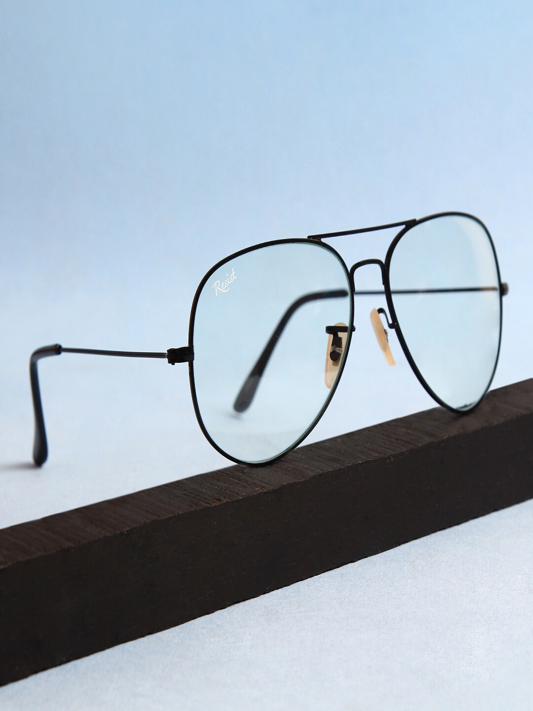 

RESIST EYEWEAR Unisex Clear Lens & Black Aviator Sunglasses with UV Protected Lens AIRCRAFTS BLACK DAY & NIGHT, Transparent
