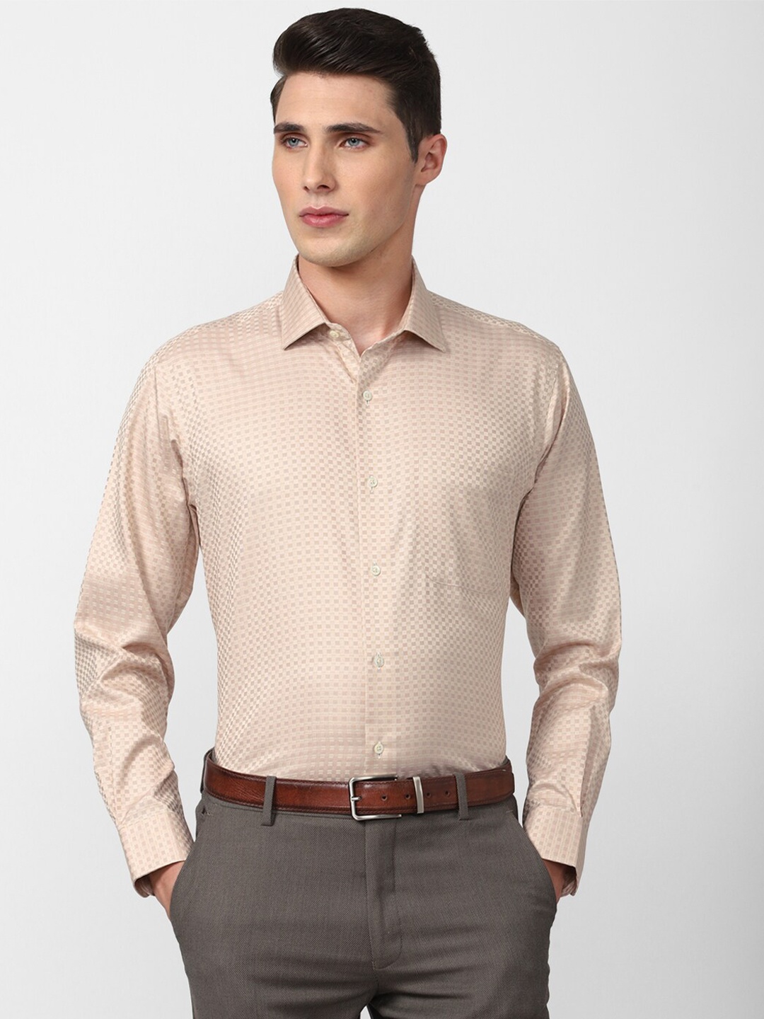 

Van Heusen Men Cream-Coloured Printed Formal Shirt