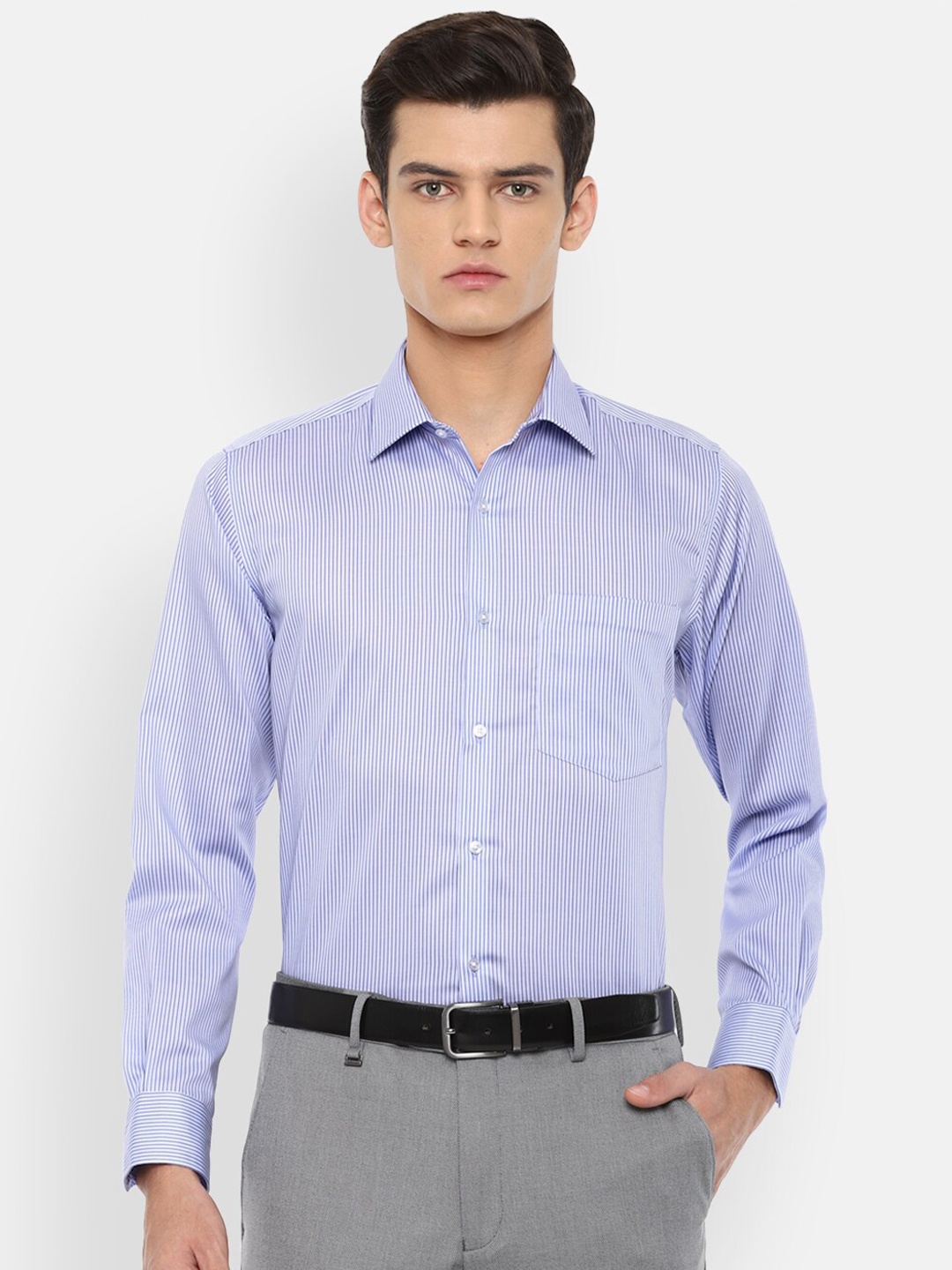 

Van Heusen Men Purple Striped Pure Cotton Formal Shirt