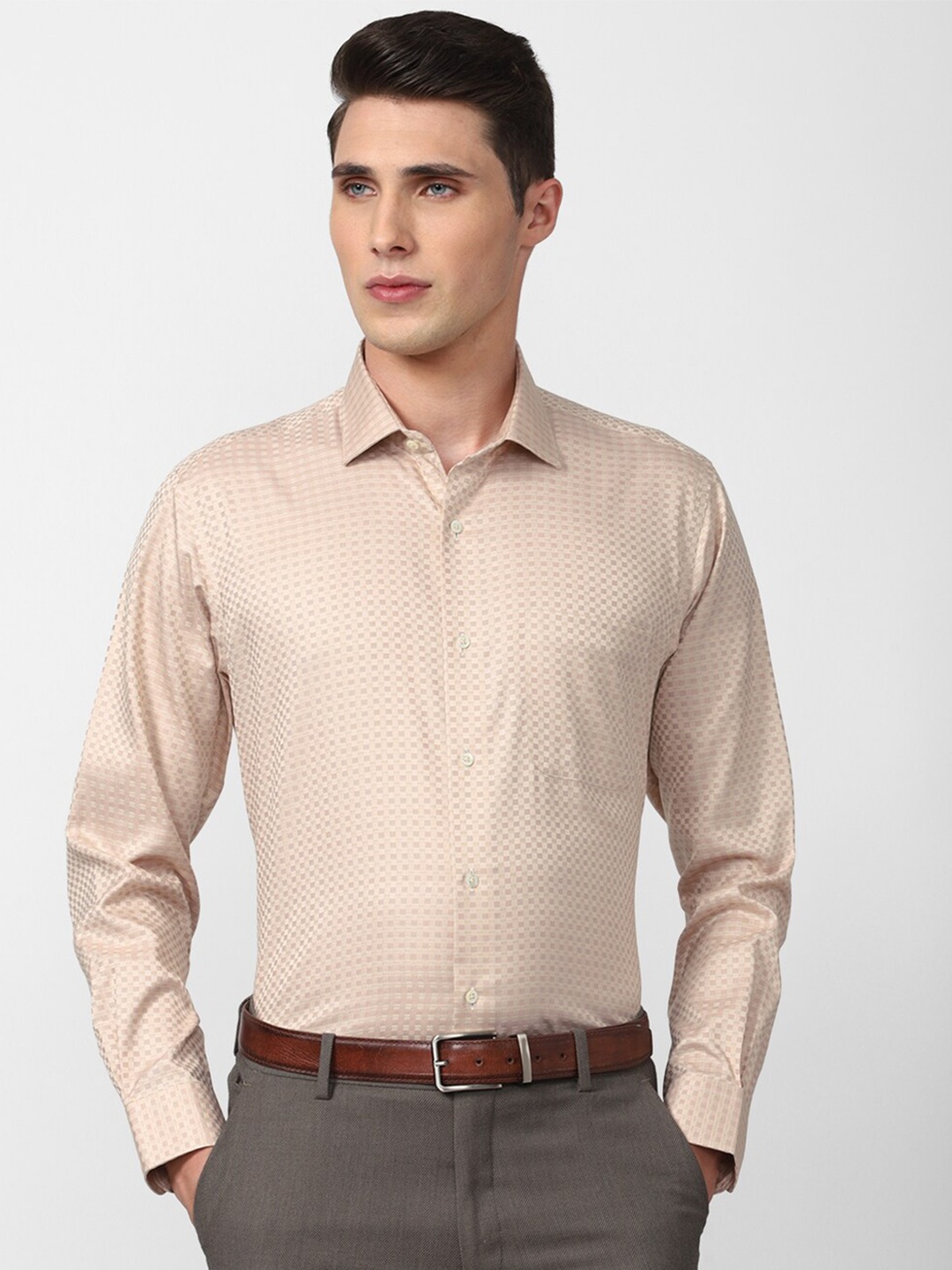 

Van Heusen Men Cream-Coloured Printed Formal Shirt