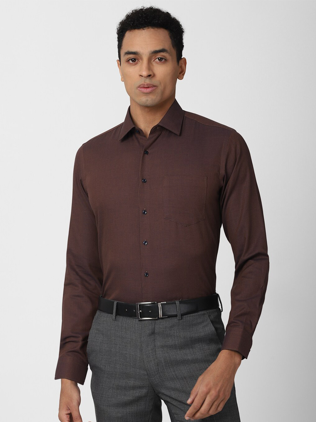 

Van Heusen Men Brown Slim Fit Printed Pure Cotton Formal Shirt
