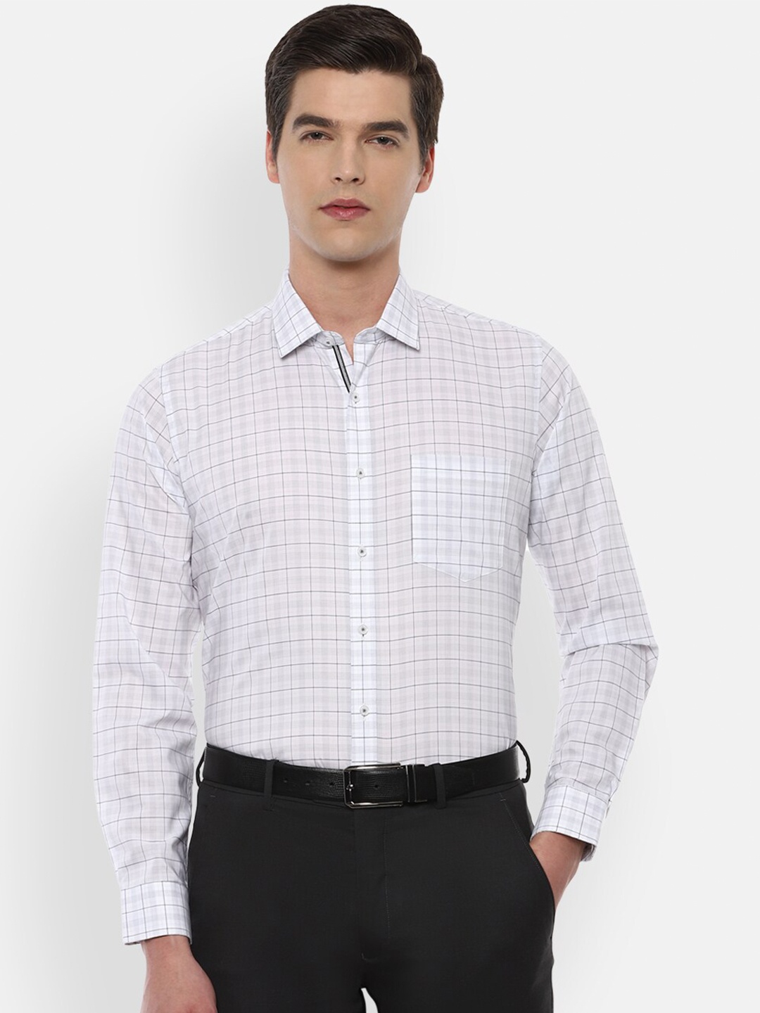 

Van Heusen Men Grey Slim Fit Checked Pure Cotton Formal Shirt