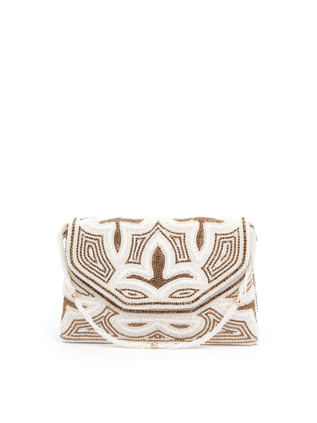 

ODETTE White & Gold-Toned Embellished Foldover Clutch
